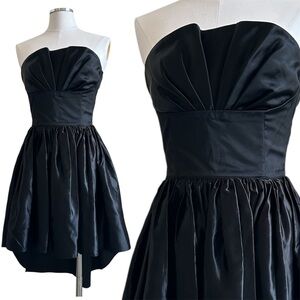 Vintage Gunne Sax Elegant Black Satin Strapless Mini High- Low Dress